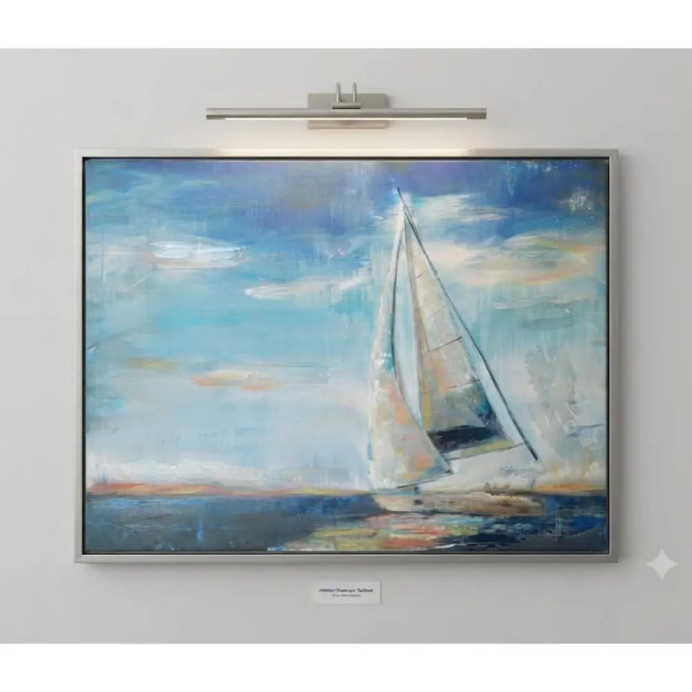 Bring the tranquil beauty of the open ocean into your home with this exquisite contemporary oil painting. 41” Wx 31” H